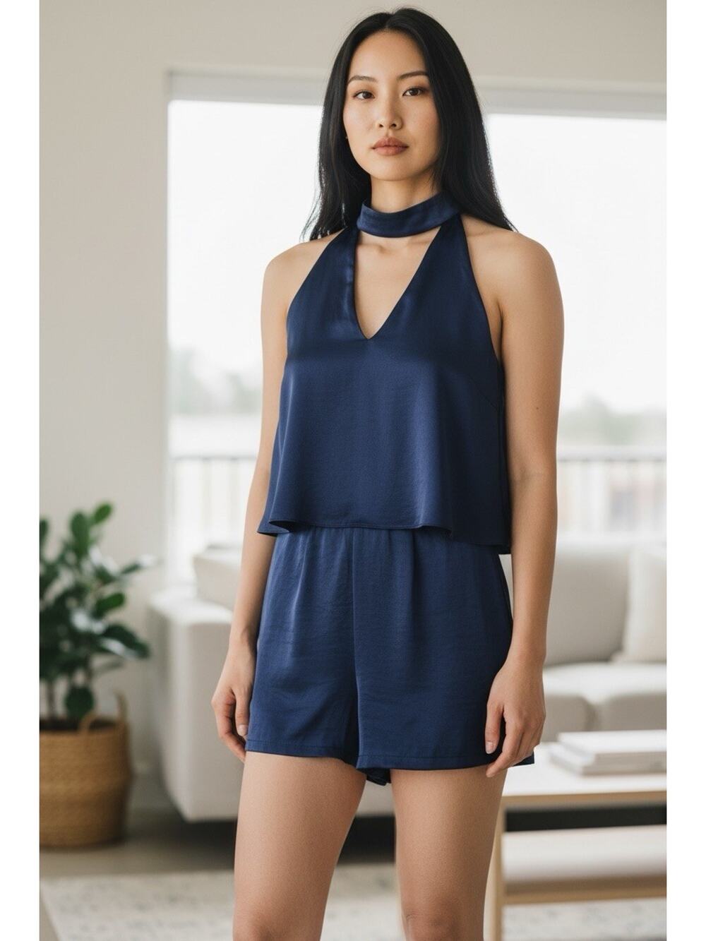 Missguided Women's Blue Sleeveless Cut Out Romper Size 4 Layered Night Out